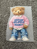 Pink teddy bear Jesus loves me