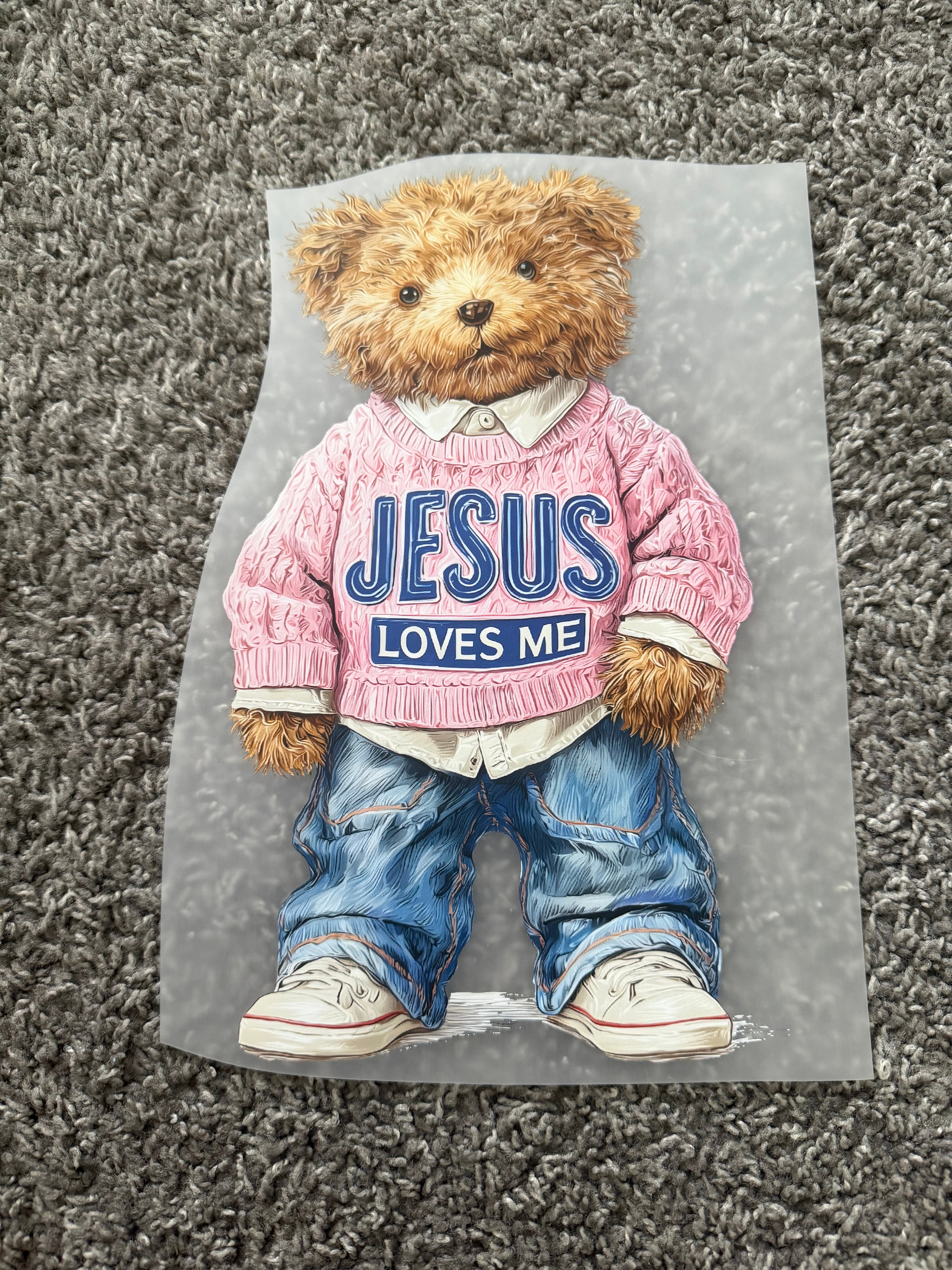 Pink teddy bear Jesus loves me
