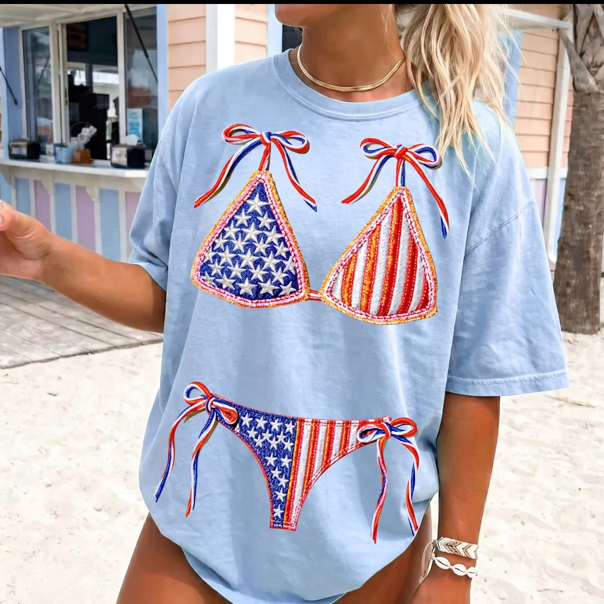 Patriotic Bikini 4th of July Swimsuit Red White Blue Summer Shirt